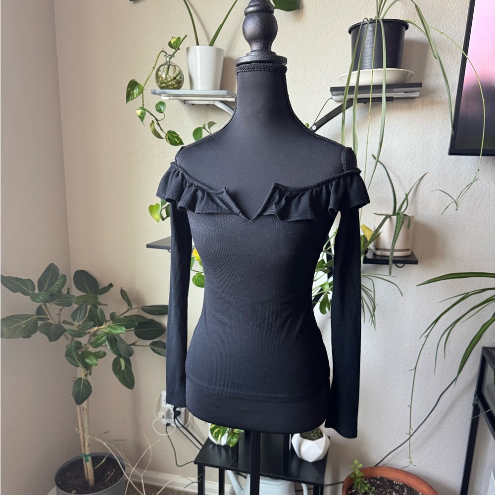 Aeropostale Black Ruffle Off-Shoulder Top
